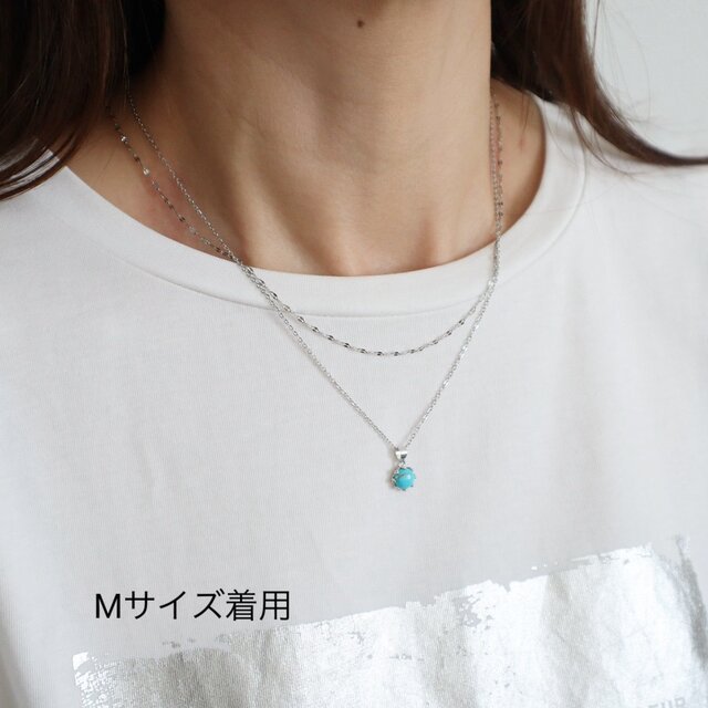 ターコイズ×ペタルチェーン 重ねづけ2連ネックレス 金属アレルギー対応
