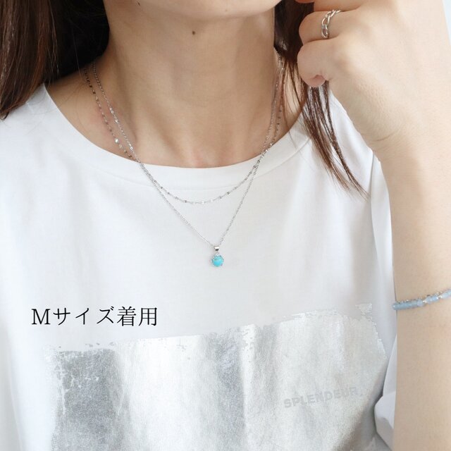 ターコイズ×ペタルチェーン 重ねづけ2連ネックレス 金属アレルギー対応