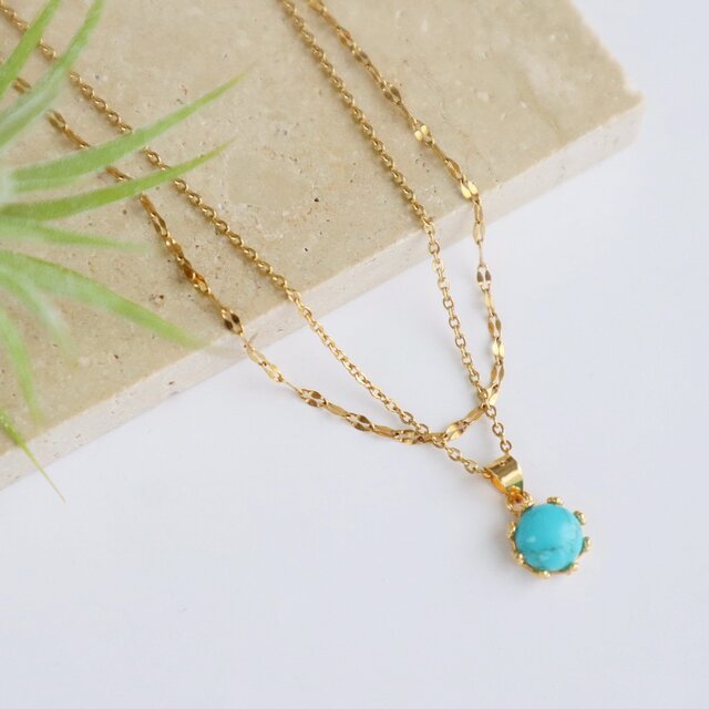 agree ゴールド ターコイズチェーンネックレス 天然 ターコイズ ネックレス ゴールド 14KGF チェーン ネックレス