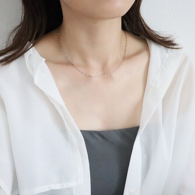 ターコイズ×ペタルチェーン 重ねづけ2連ネックレス 金属アレルギー対応
