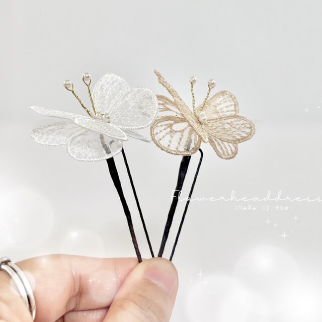 蝶々飾り　1本　成人式  髪飾り　ダブル蝶　浴衣　振袖　ポイント髪飾り　卒業式　袴　蝶々の髪飾り　バタフライ　ゴールド