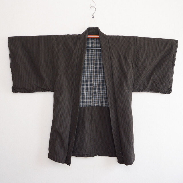 羽織 木綿 縞模様 ジャパンヴィンテージ 裏地クレイジーパターン