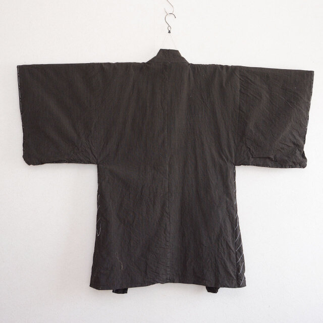 未使用品vintage 会津木綿羽織り　縞　羽織 ビンテージ　リメイク生地 羽織 木綿 縞模様 ジャパンヴィンテージ 裏地クレイジーパターン