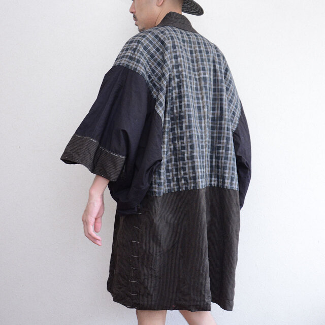 羽織 木綿 縞模様 ジャパンヴィンテージ 裏地クレイジーパターン