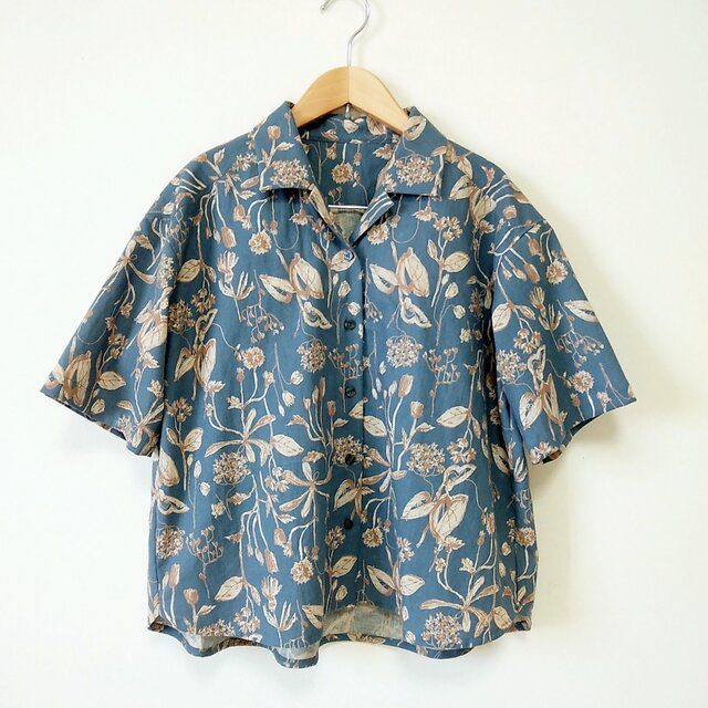 オープンカラーブラウス DullToneBlue Ｍ~Lサイズ