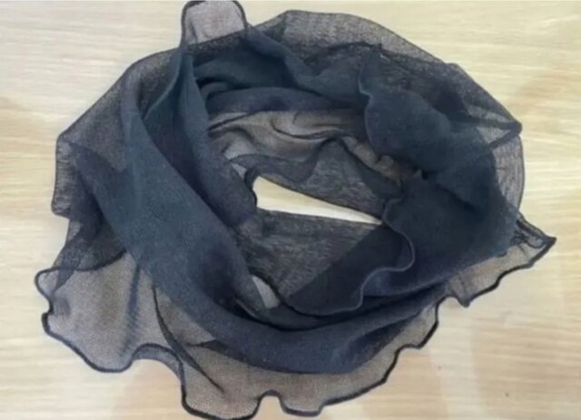 希少ブラックシルク100%レースシングルウェーブ手作りネックウォーマー  