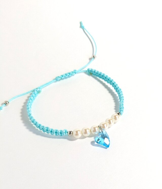 パール✕ハートブレスレット＜ブルー＞