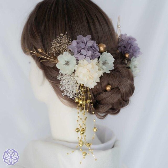1200円 本物花 かすみ草パープル 髪飾り 1200円 本物花 かすみ草パープル 髪飾り