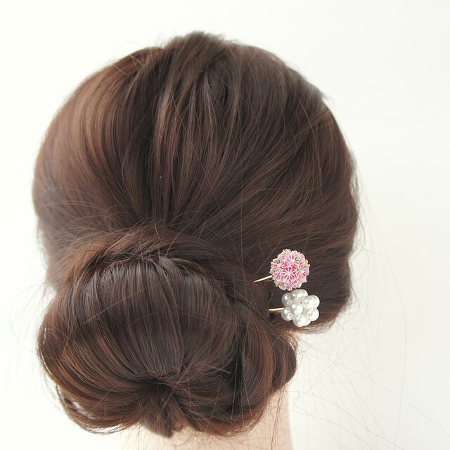 玉かんざし二本セット 「 パステルピンク 」 ピンク色 夏 普段使い 浴衣 着物 つまみ細工 一本軸簪 ヘアスティック