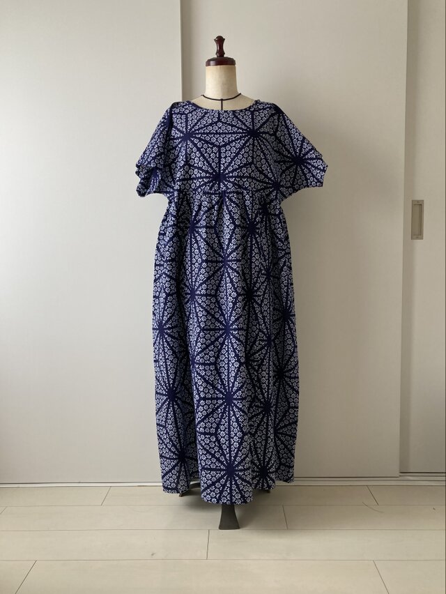 浴衣のゆったりワンピース　麻の葉