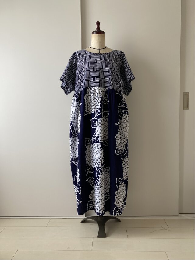 浴衣のゆったりワンピース　あじさい