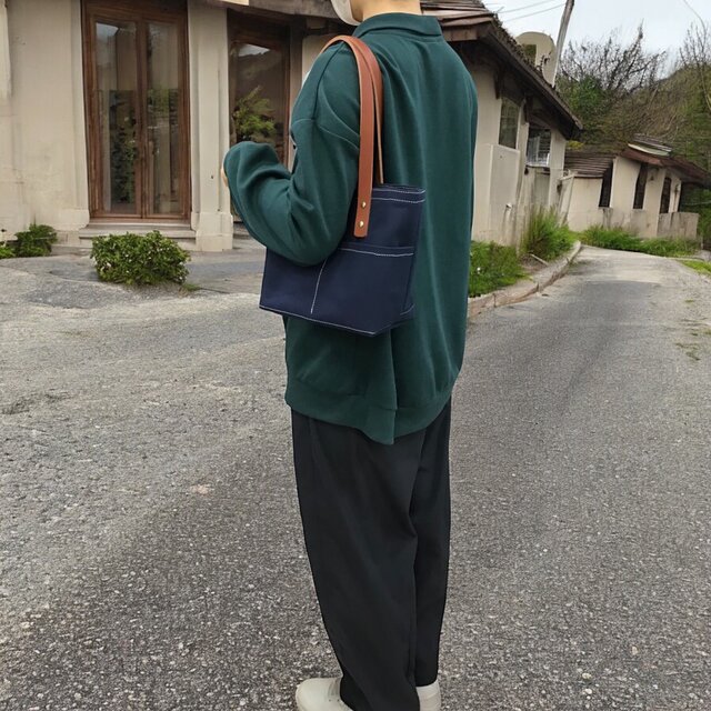 レザーハンドルが選べるキャンバストートバッグS（ハンドメイド／セミ