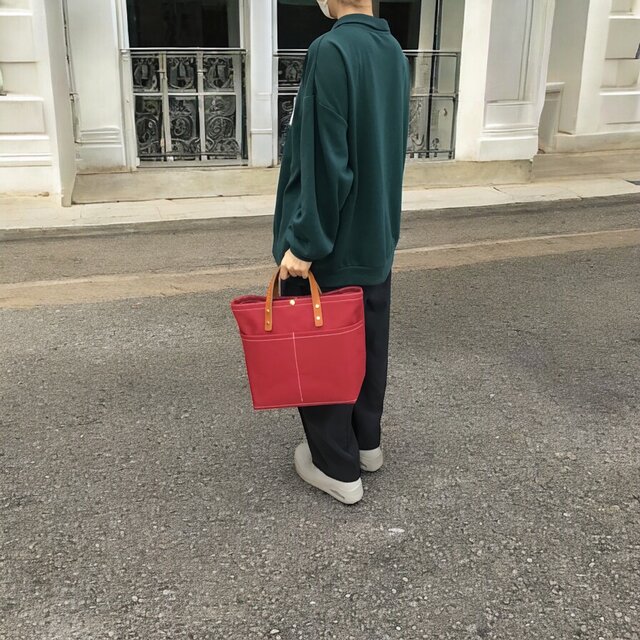 レザーハンドルが選べるキャンバストートバッグM（ハンドメイド／セミ