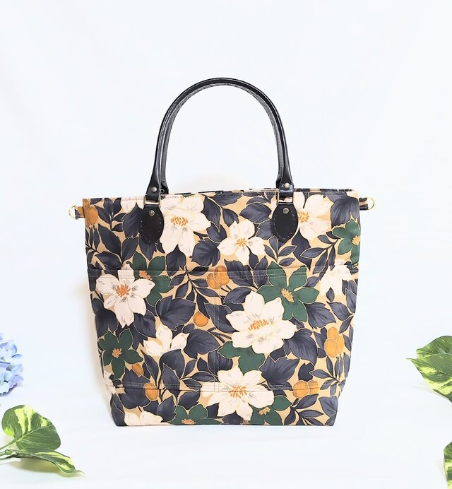 和モダンの花　2Wayバッグ(グリーン)