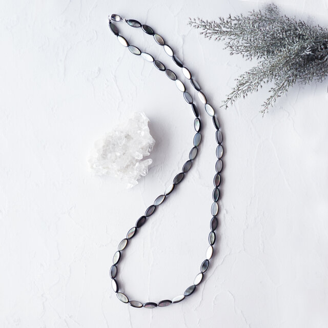 黒蝶ロングネックレス　約90cm 黒蝶貝のオーバル80cmオペラロングネックレス ～十六夜（いざよい