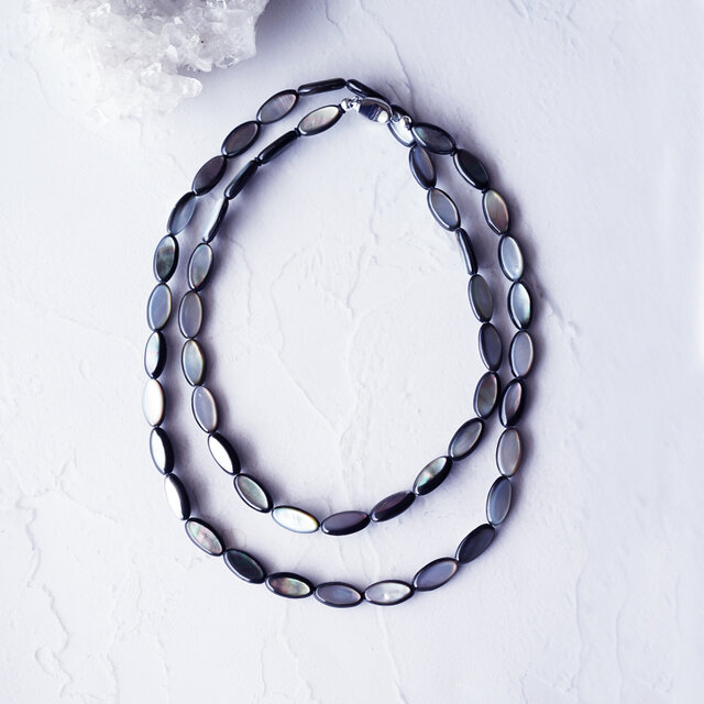 黒蝶貝のオーバル80cmオペラロングネックレス ～十六夜（いざよい