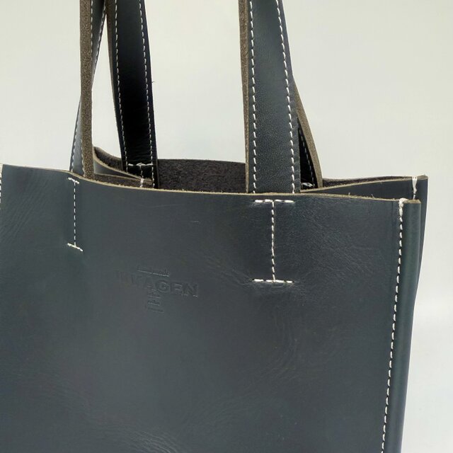 レザースクエアトートバッグ（ハンドメイド／ボックス型／マチ広め