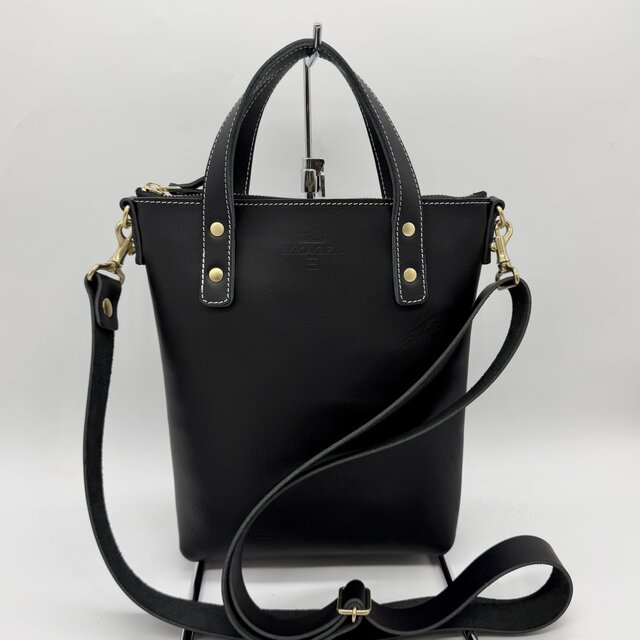 レザー2way縦長ショルダーバッグ（ハンドメイド／2WAY／ファスナー付