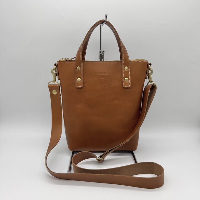 レザー2way縦長ショルダーバッグ（ハンドメイド／2WAY／ファスナー付