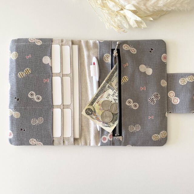 北欧柄ちょうちょ マルチケース 母子手帳ケース 【グレー】 S.M.L
