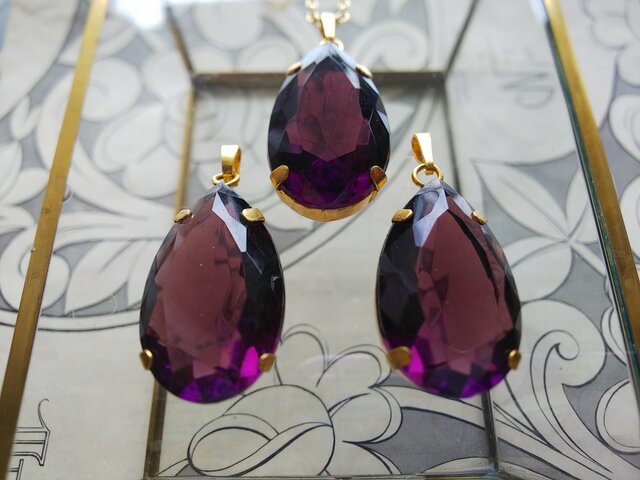 アンティーク、アメジストカラーのネックレス 上品な大人カラー】 アメジストネックレスセット 2月誕生石 古希 喜寿