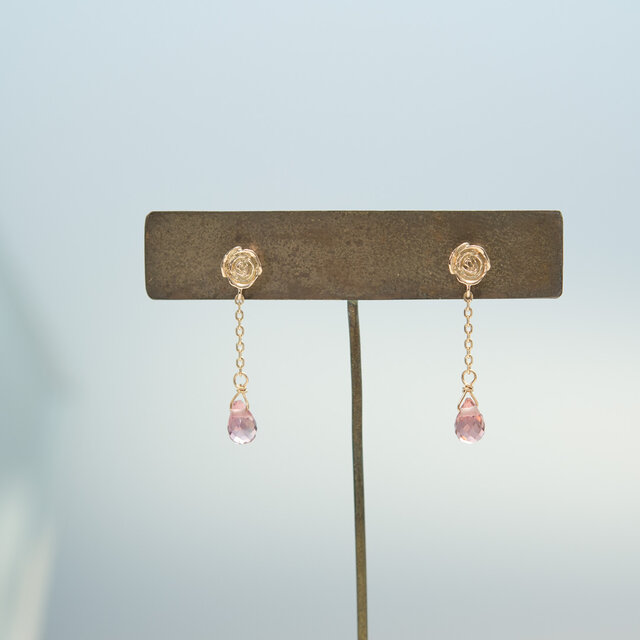 プチローズ ピンクトルマリン K10 ピアス