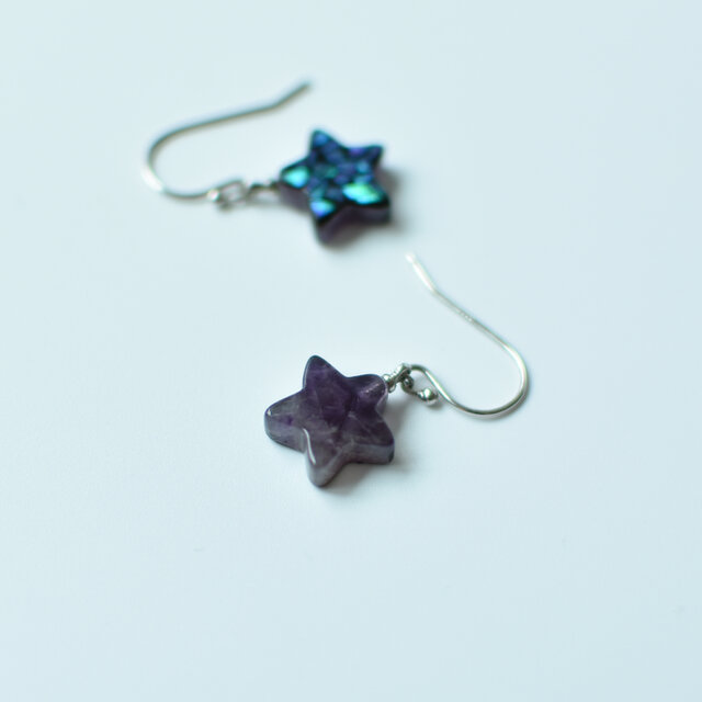 アメジスト螺鈿ピアス star | iichi 日々の暮らしを心地よくする
