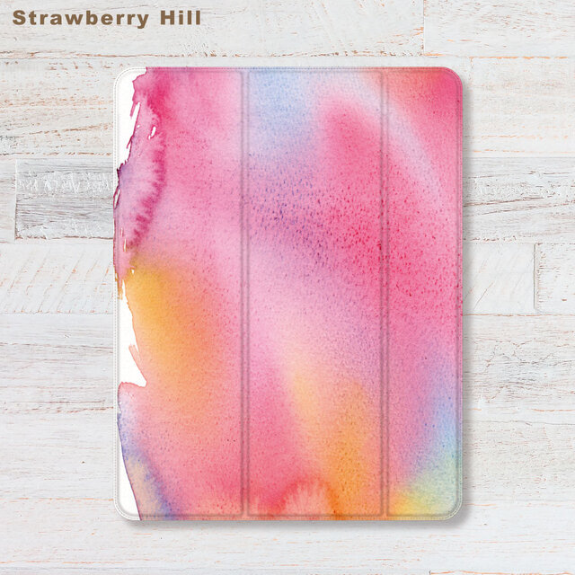 水彩 抽象 iPadケース ペン収納 軽量 背面クリア あいぱっどけーす スタンド機能
