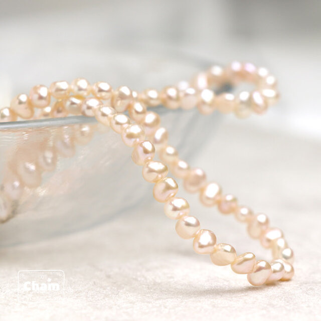 オレンジ小粒バロック淡水パールネックレス&ピアス（イヤリング）セット