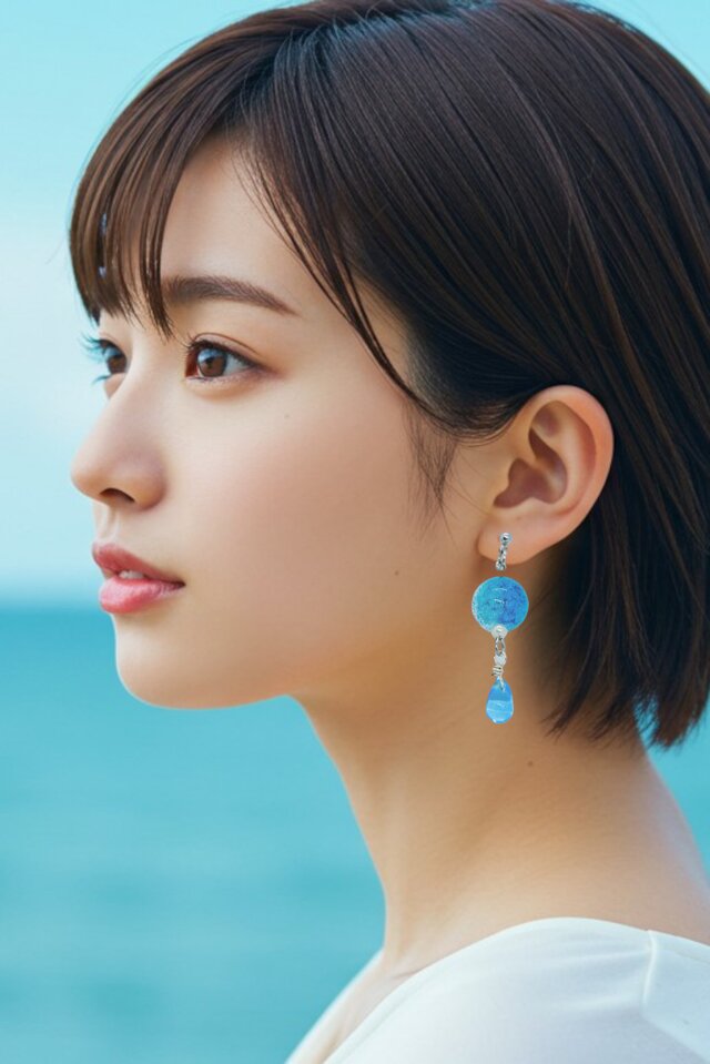 しゅわしゅわブルードロップピアス イヤリング変更可能 シルバー金具