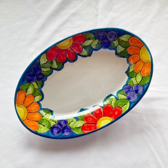 オーバル皿 26cm  花とフルーツ マヨリカ焼き イタリア陶器 OVL057_2