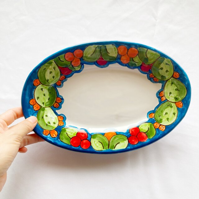 オーバル皿 26cm 花とフルーツ マヨリカ焼き イタリア陶器 OVL057_3