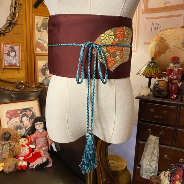名古屋帯 リメイク サッシュベルト 飾り帯 和洋折衷 L〜LL対応 深紅に