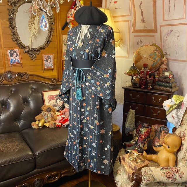 着物リメイク セミロング ワンピース｜ドレス ＋ 帯ベルト｜和洋折衷