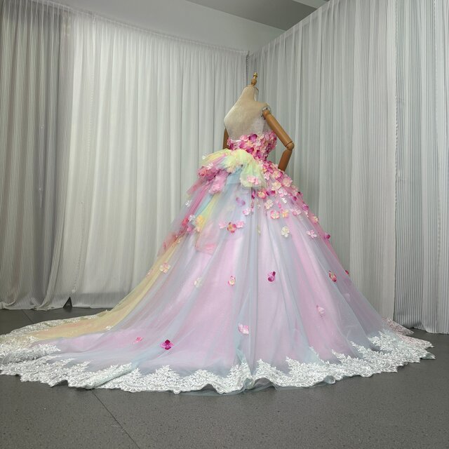 カラードレス レインボー 花モチーフ キラキラチュール 立体