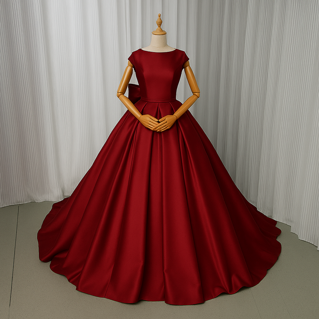カラードレス ボルドー色 ノースリーブ ミカドサテン ふっくら柔らかなバックリボン クラシカル 花嫁