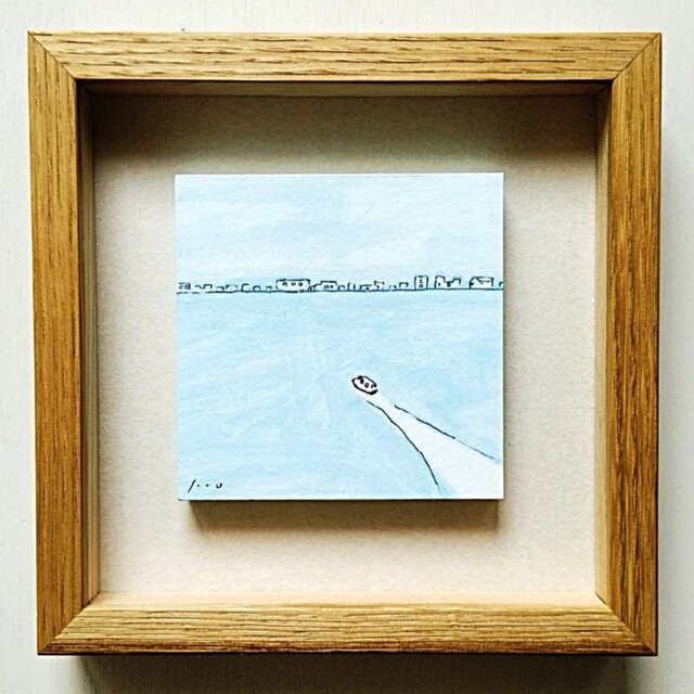 穏やかな気持ちになる海の絵｜原画「港町」※ボックス額縁入り | iichi