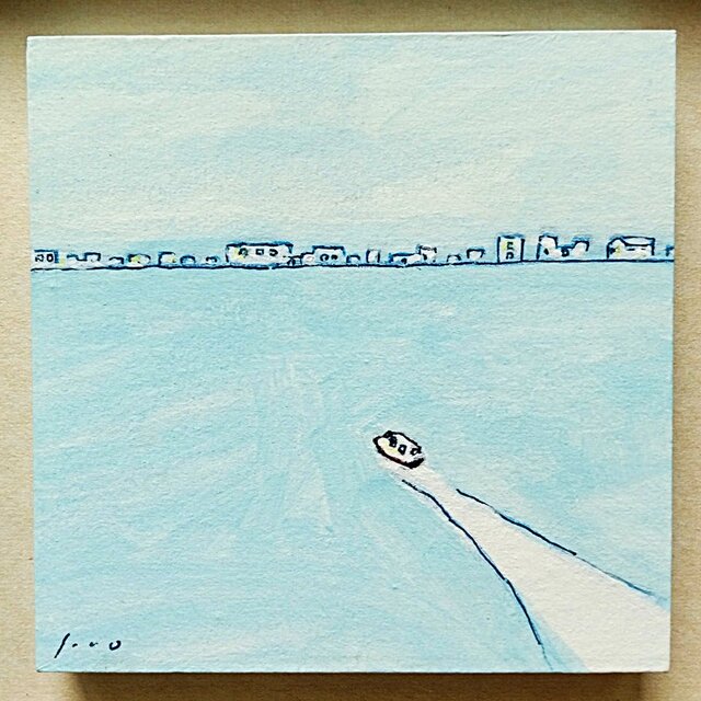 穏やかな気持ちになる海の絵｜原画「港町」※ボックス額縁入り | iichi