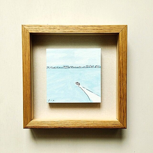 穏やかな気持ちになる海の絵｜原画「港町」※ボックス額縁入り