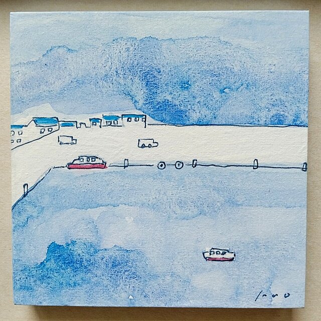 穏やかな気持ちになる海の絵｜原画「港町2」※ボックス額縁入り | iichi