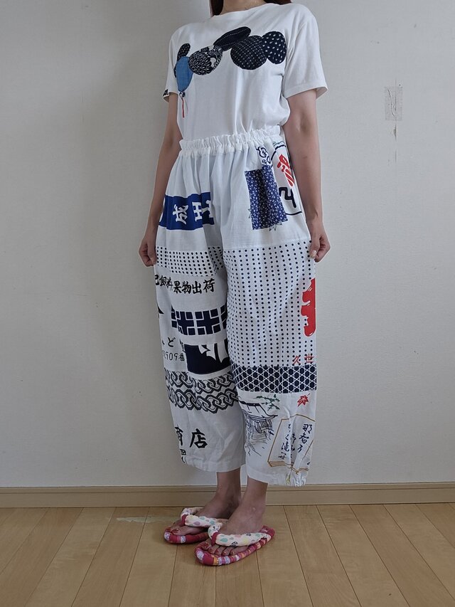 着物リメイク 白 てぬぐい パッチワーク パンツ | iichi 日々の暮らし