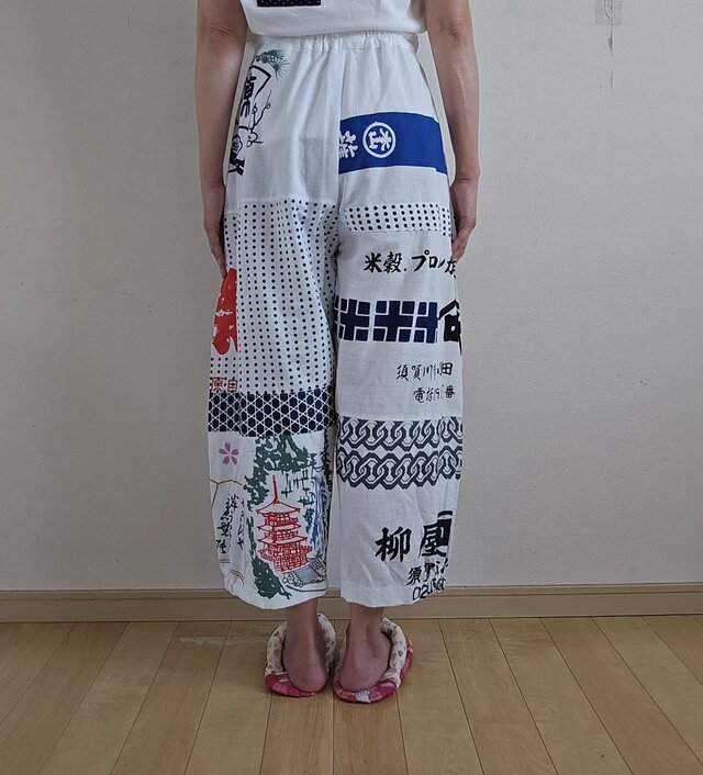着物リメイク 白 てぬぐい パッチワーク パンツ | iichi 日々の暮らし