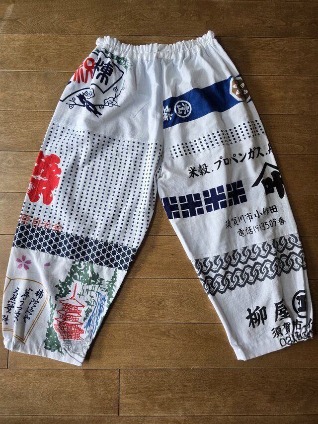 古布の白絣のパッチワークパンツ 古布リメイク 59 古布の白絣のパッチ