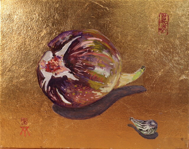 油彩画/イチジク イチジクの油絵：オリジナルのフルーツ静物画、キッチンの壁アート