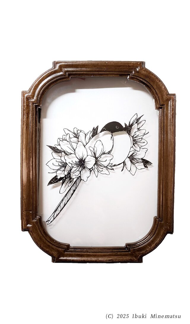 ハサミ切り絵原画 花躑躅 【額装済】