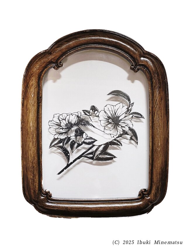 ハサミ切り絵原画 山茶始開 【額装済】