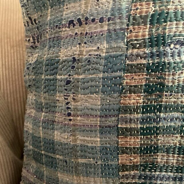 40×40 インド ヴィンテージ カンタキルト クッションカバー ブルー