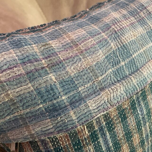 40×40 インド ヴィンテージ カンタキルト クッションカバー ブルー