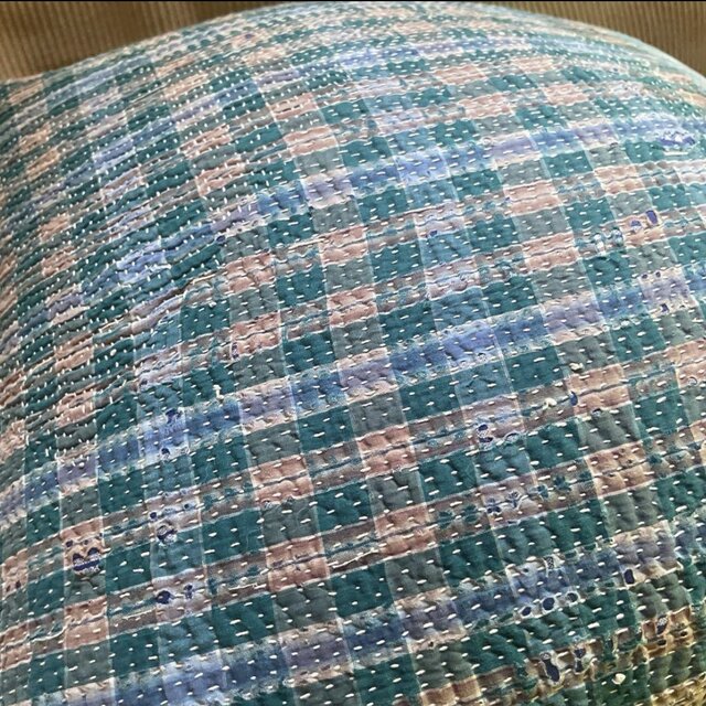 40×40 インド ヴィンテージ カンタキルト クッションカバー ブルー