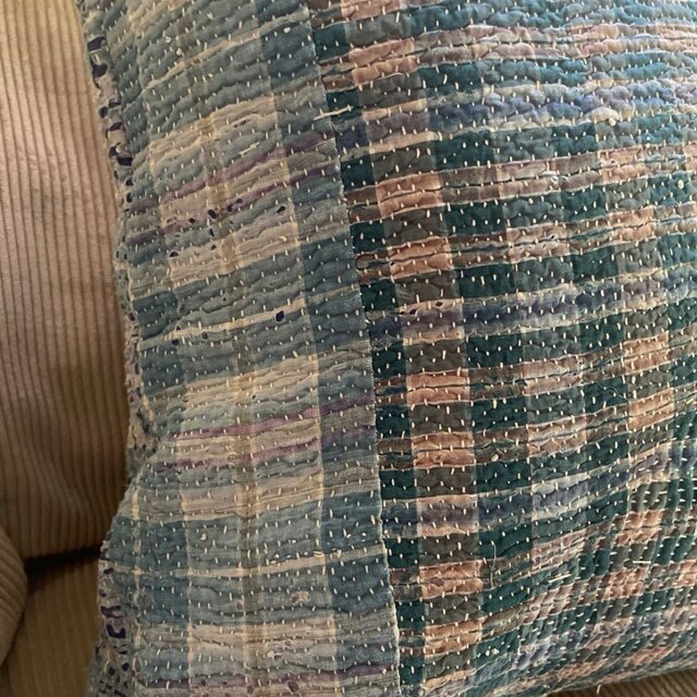 40×40 インド ヴィンテージ カンタキルト クッションカバー ブルー